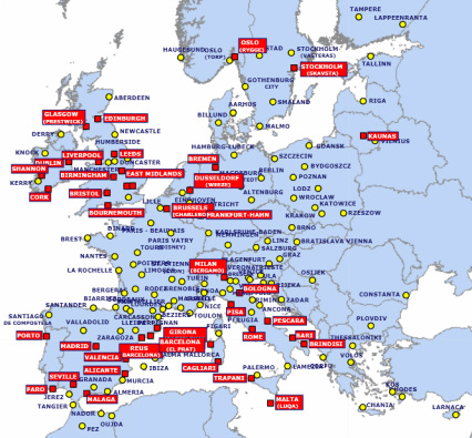 la carte des destinations des vols ryanair