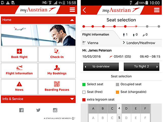 application mobile du service client austrian airlines