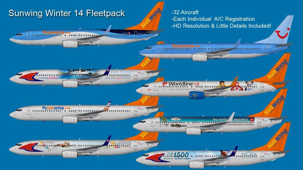 la flotte d'avions chez sunwing airlines