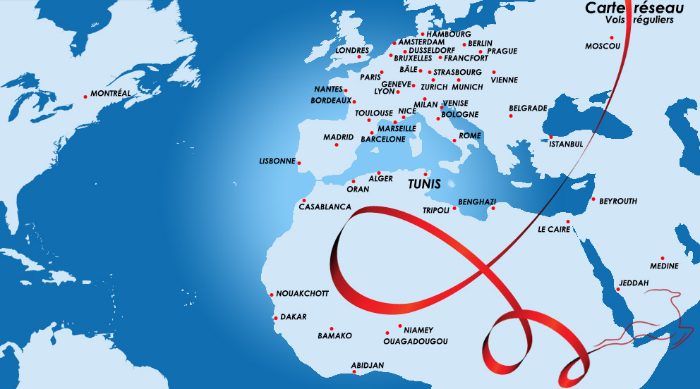 les destinations de tunisair en europe